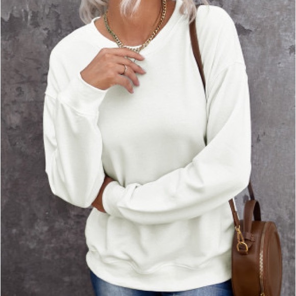 White Plain Crew Neck Pullover Sweatshirt - Picture 1 of 14